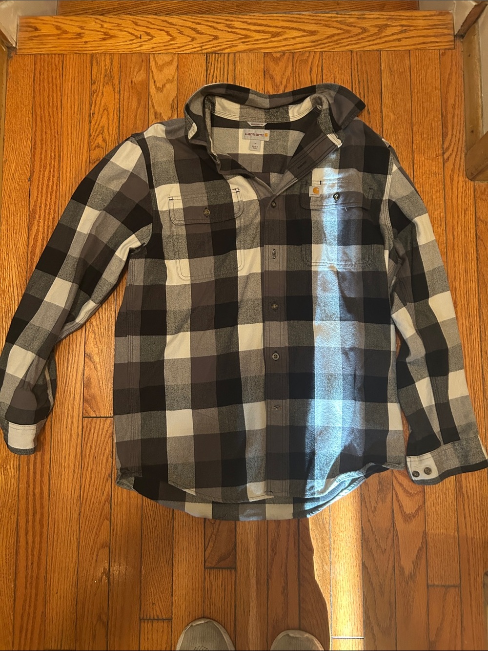 Carhartt Mens Black & Gray Buffalo Plaid Button-Down Shirt